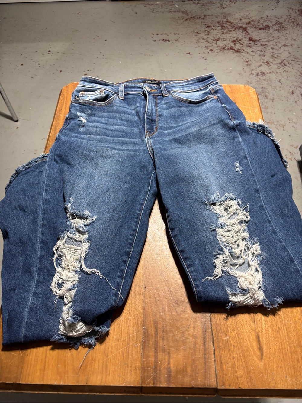Judy Blue Distressed Dark Blue Dad Jeans